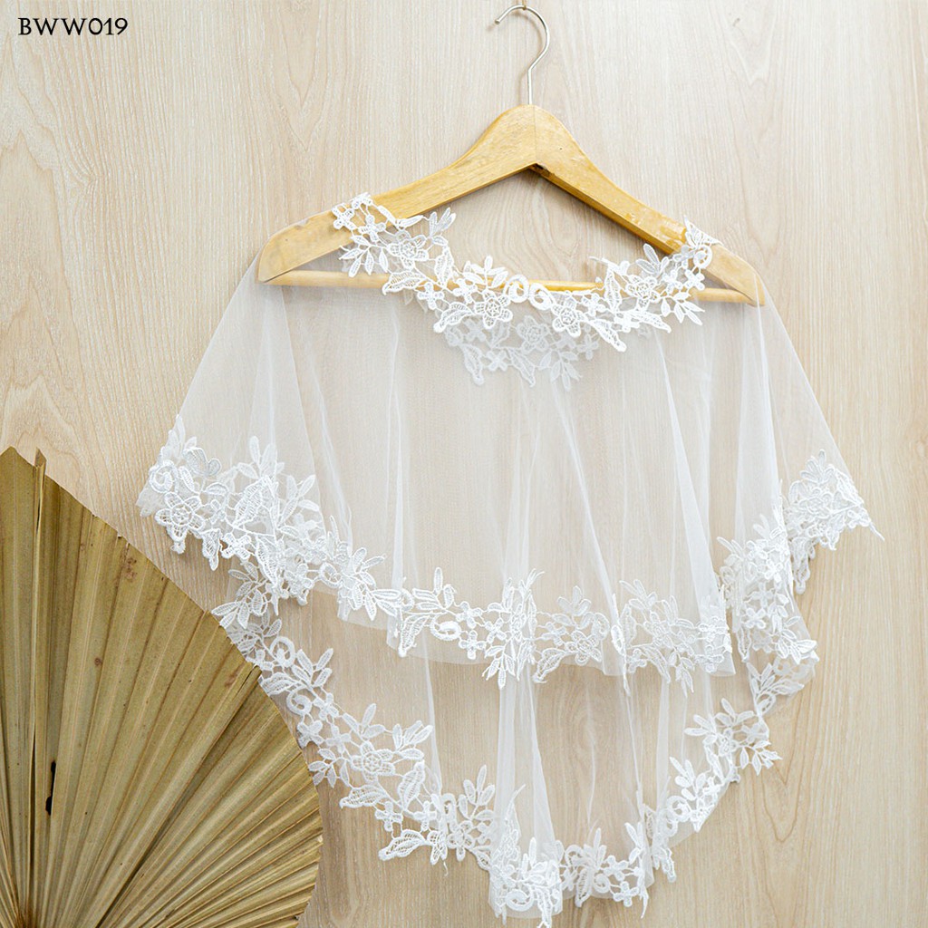 [STOK TERBATAS] AKSESORIS PENGANTIN LACE BOLERO KARDIGAN BROKAT KOREA PUTIH BWW019