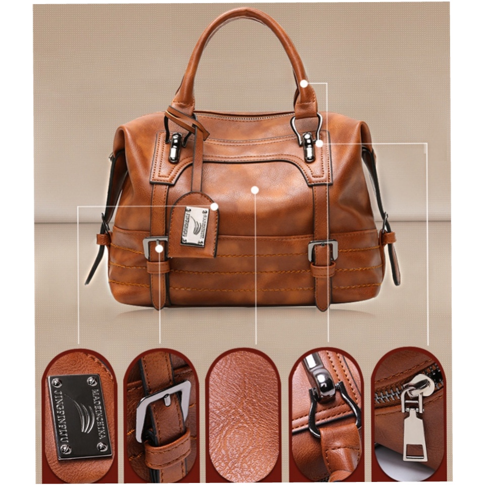 TAS SELEMPANG WANITA IMPORT PREMIUM KOREA BRANDED KULIT COKLAT OCTAVIA TA387B7 VINTAGE BATAM FASHION