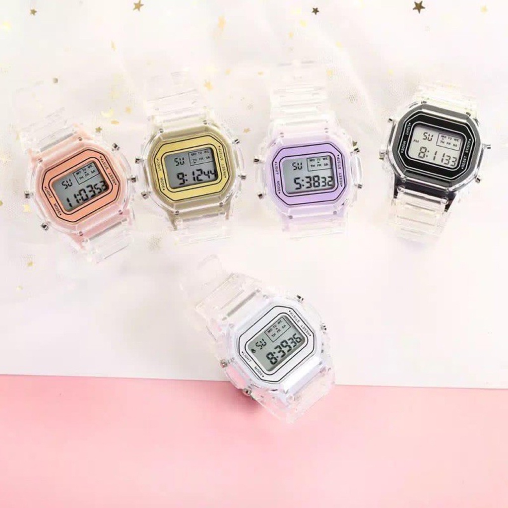 BRGUNIK Jam Tangan Rubber Digital Segi 5600 Transparan Murah Karet Sport LED Pria Wanita JT032