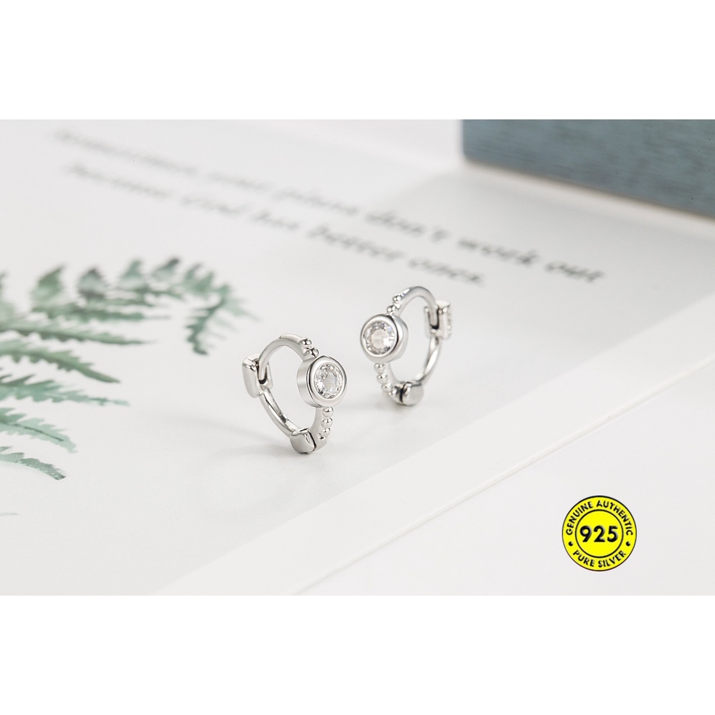 Anting Klip Bentuk Bulat Bahan Sterling Silver Aksen Zircon Anti Alergi