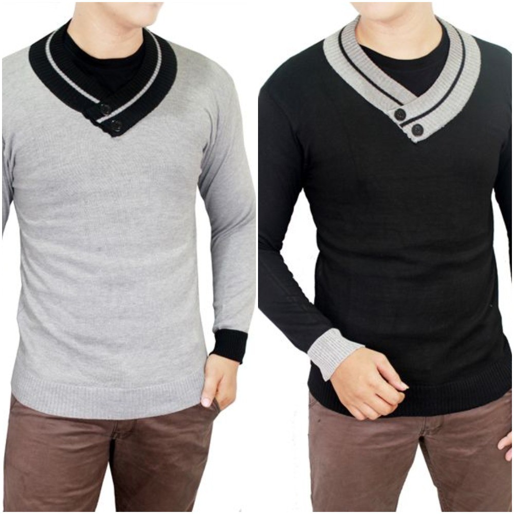 Sweater Pria Motif V-Neck Basic / Premium Quality - Bahan Rajut (COMB)