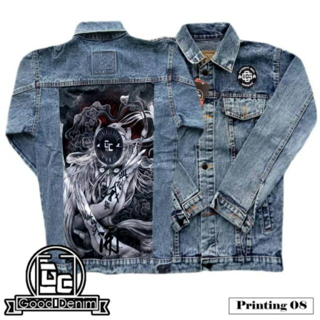 Jaket Jeans Printing Sandwash Blue