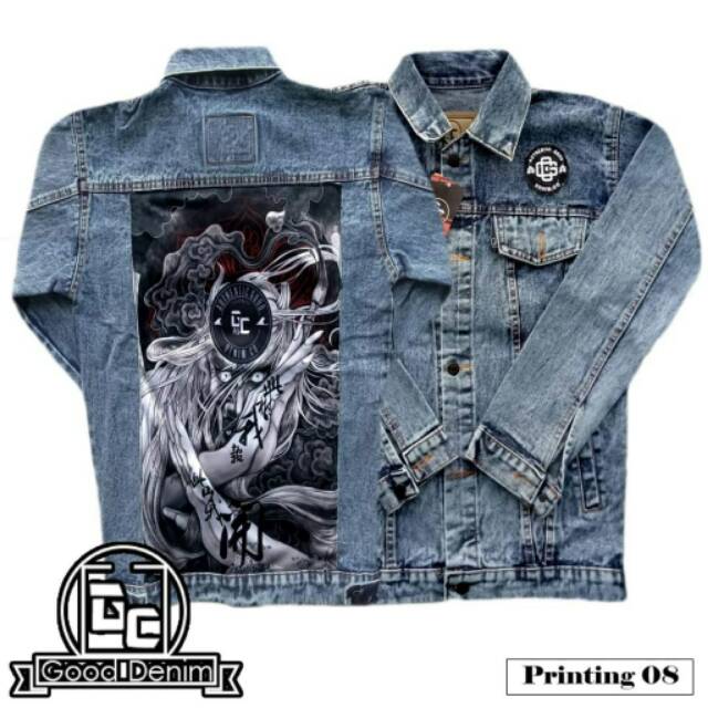 Jaket Jeans Printing Sandwash Blue