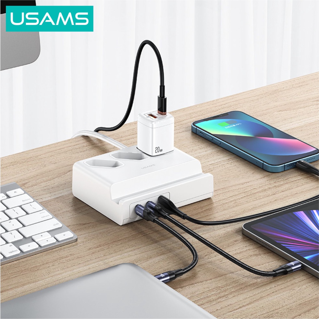 USAMS P1 65W Super Si Fast Charging USB Extension Socket 6in1 3AC+2C+1USB