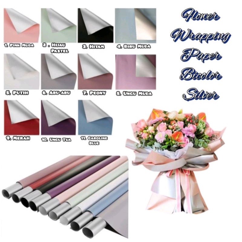 

FREE PACKING Kertas Buket Bunga Cellophane Silver Bicolor Silver Kertas Bunga Cellophane 2 Side Silver Flower Wrap Flower Wrapping Paper