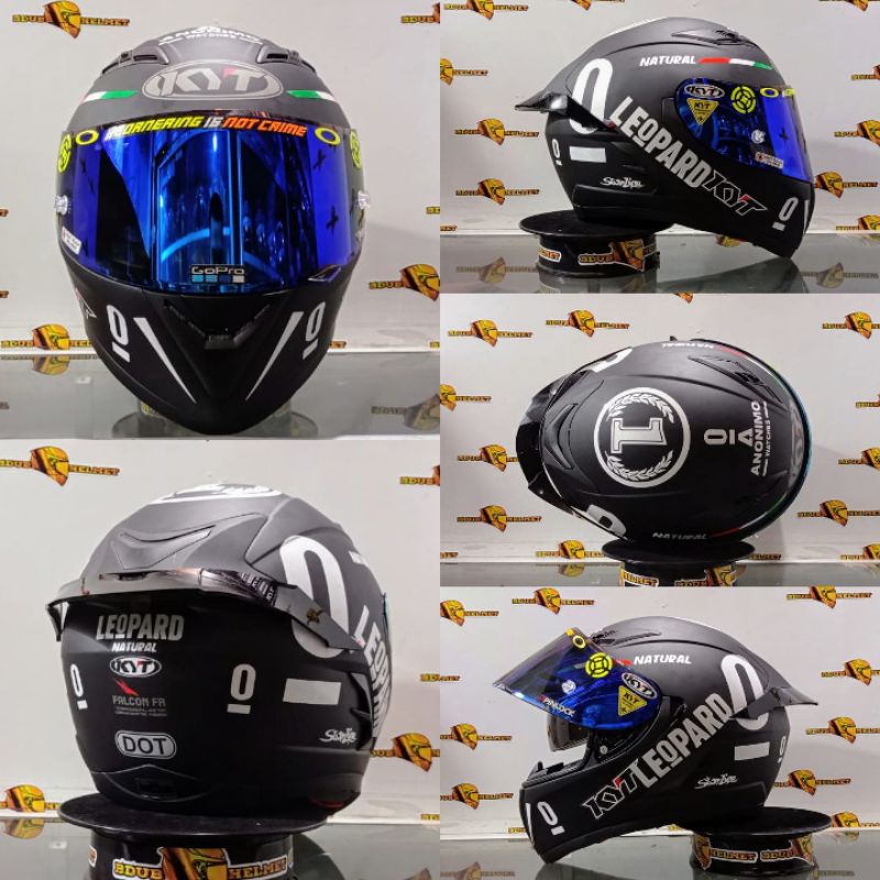 Helm kyt falcon black doff paket ganteng costum Red BuLL-DOFF WH/Leopard/BLUE