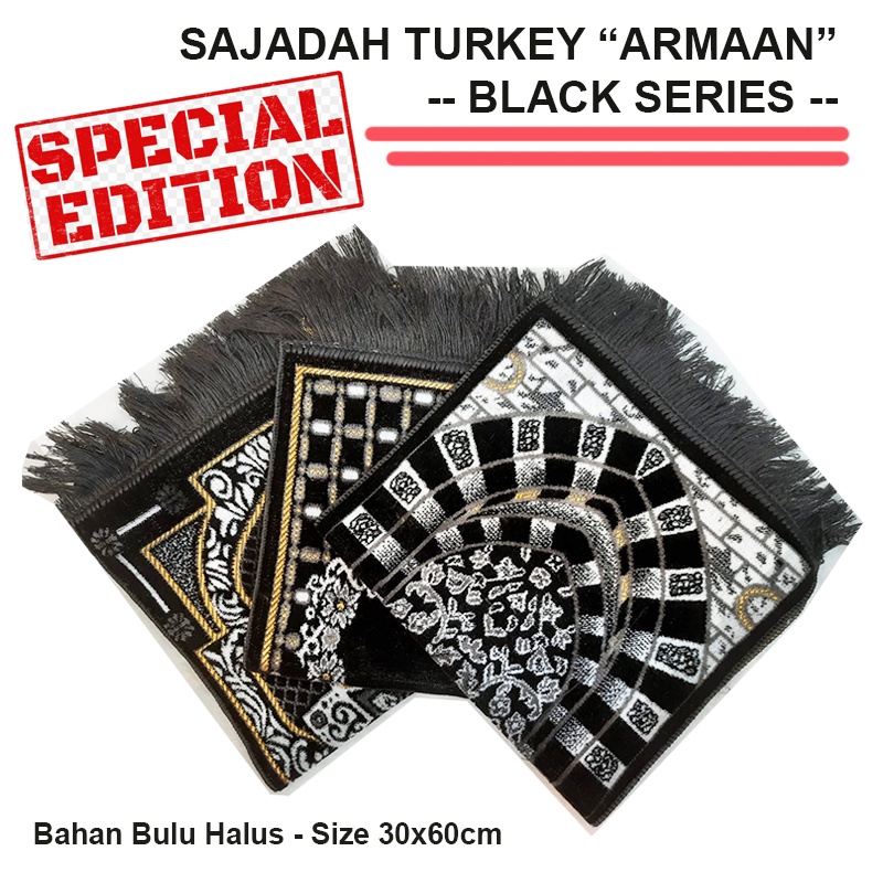 Sajadah Turkey Bulu Hitam Size Kecil/Kepala/Muka Oleh oleh haji umroh ukuran 35x60