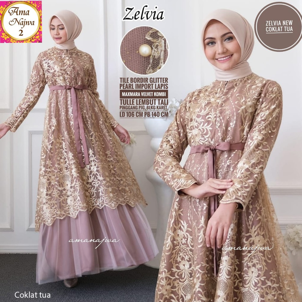 ZELVIA Gamis Tile Bordir Glitter Pearl by Ama Najwa