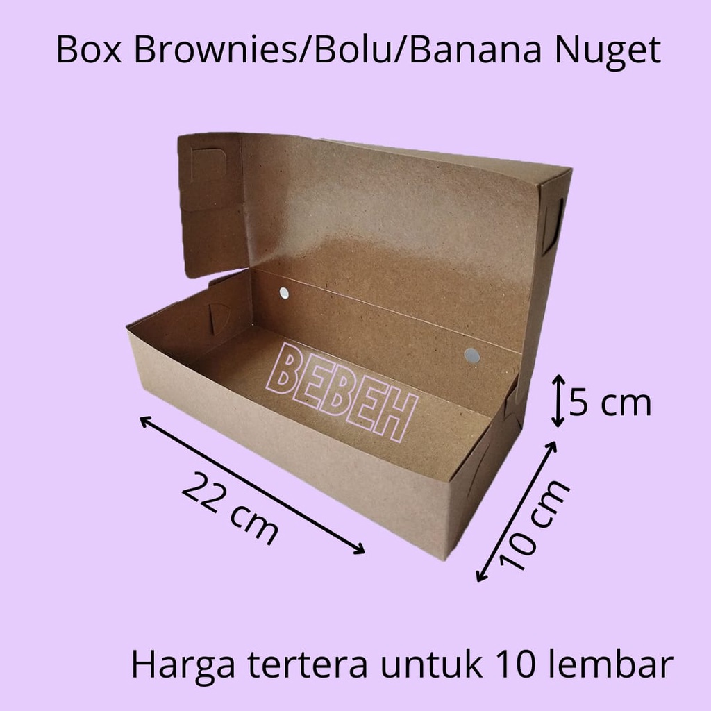 (ISI 10 LEMBAR)DUS BROWNIES/BOX BROWNIS/DUS DONAT/KARDUS BOX BOLU KRAFT UK 22X10X5