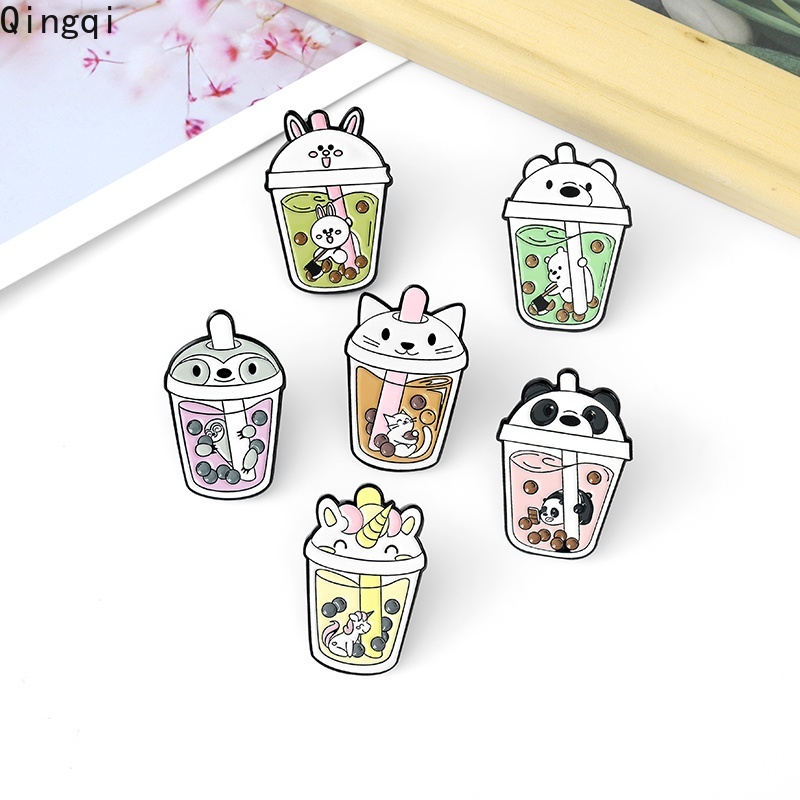 Bros Pin Enamel Desain Kartun Hewan Kungkang / Kucing / Kelinci / Kuda / Panda Aksesoris Wanita