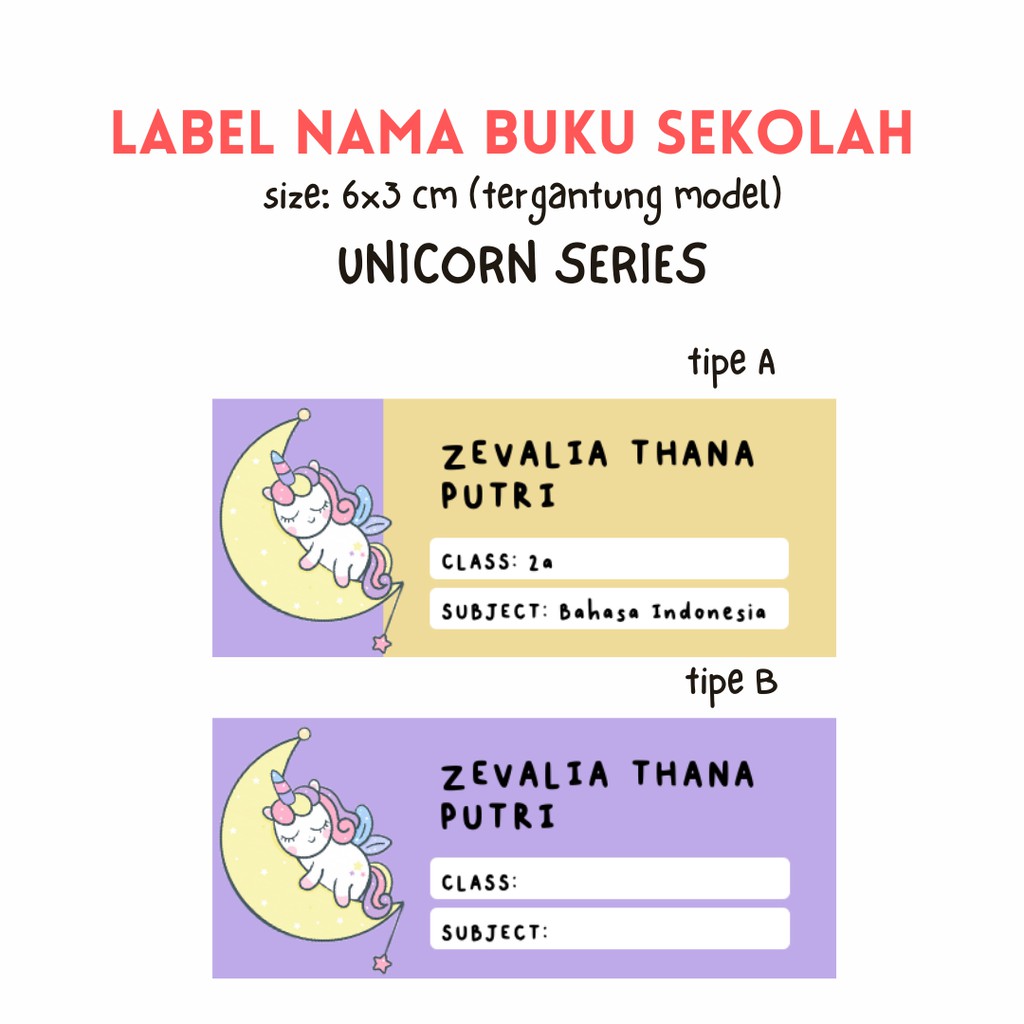 

LABEL NAMA BUKU SEKOLAH - UNICORN SERIES (2)