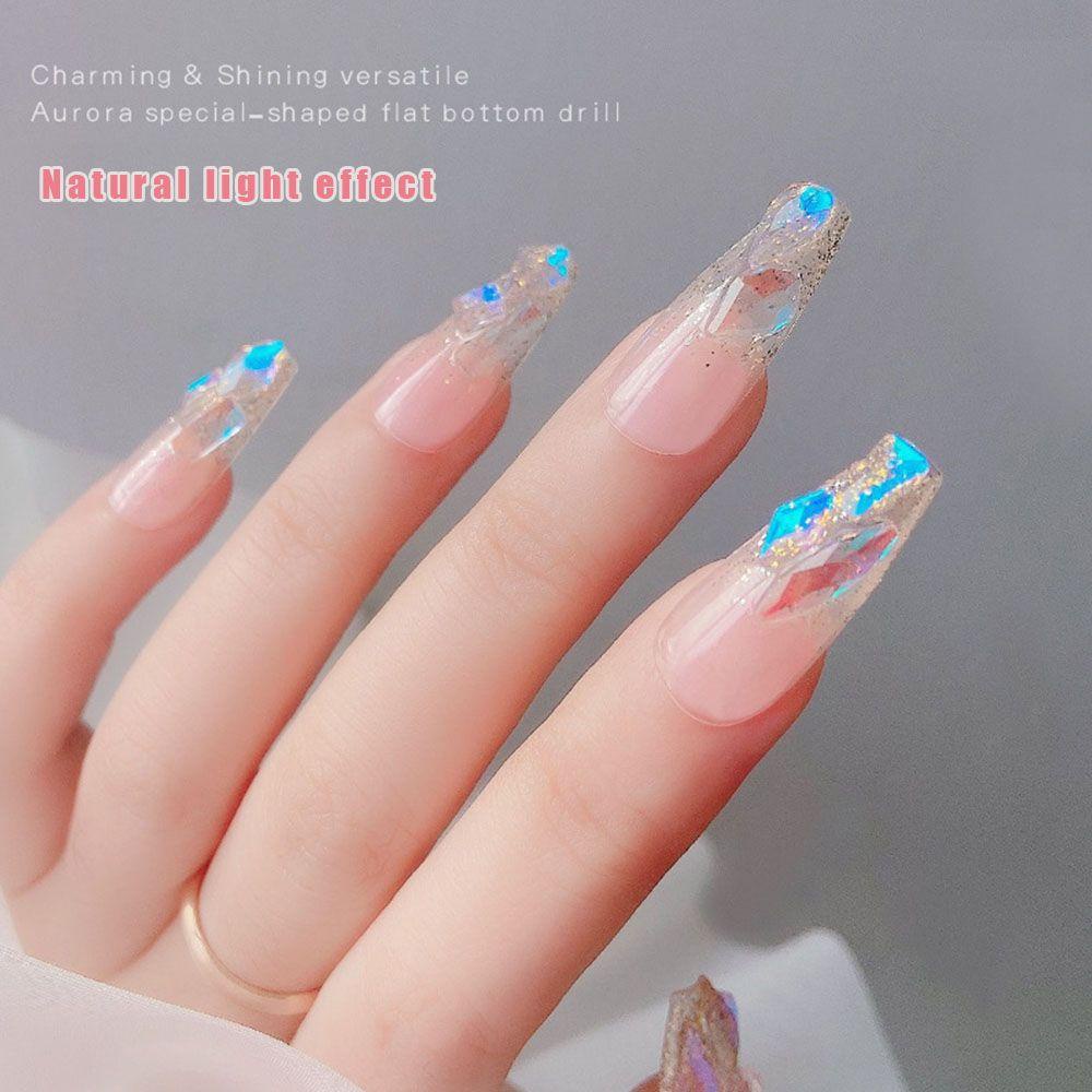 Top 100PCS Aurora Kuku Berlian Imitasi Warna-Warni 3D Perhiasan Nail Art Datar