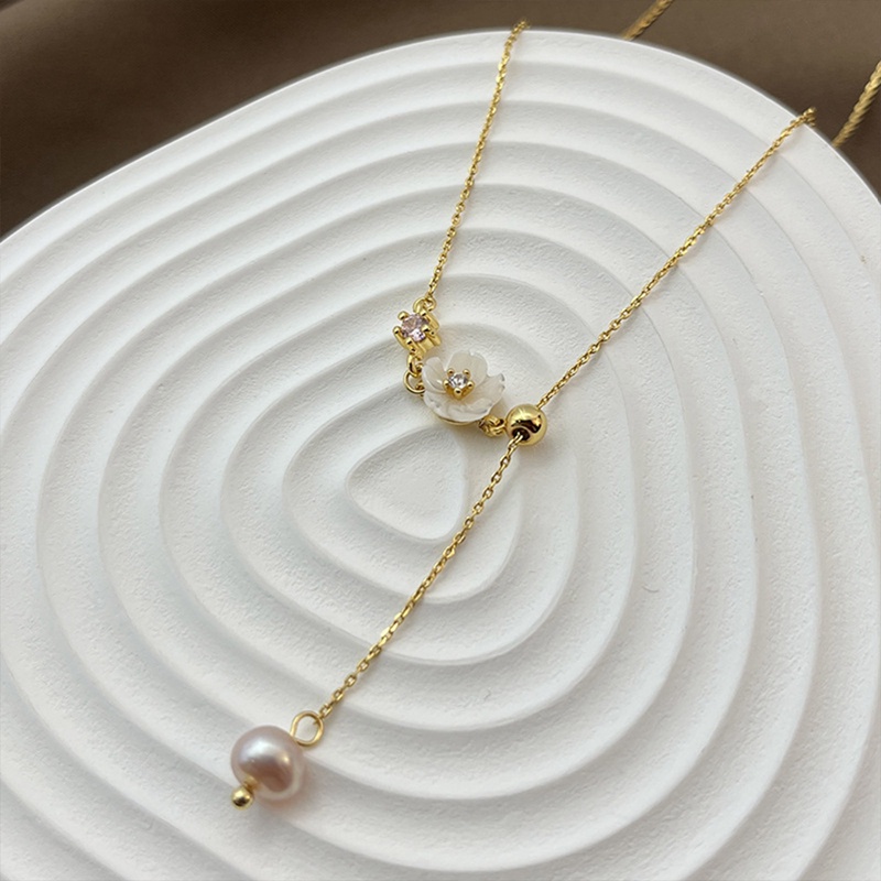 Kalung Liontin Kupu-Kupu Rumbai Panjang Aksen Mutiara Zircon Gaya Korea Untuk Wanita