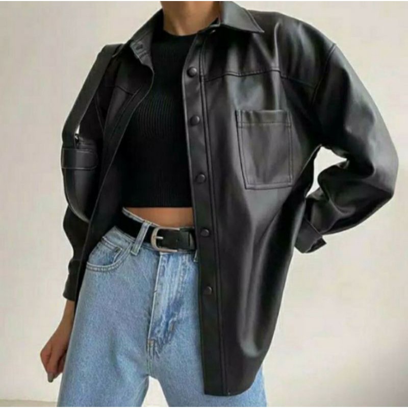 Jaket Kulit Wanita Big Size/Jaket Semi Kulit BLazer Oversize Wanita/kemeja jas