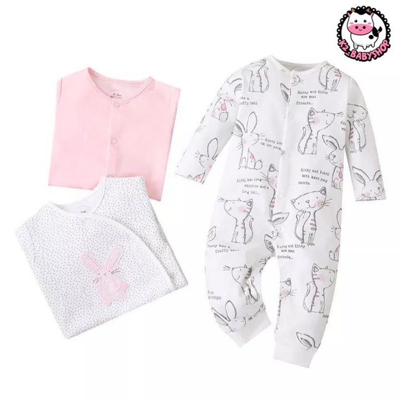 BABY K2 - Sleepsuit buka kaki isi 3 pcs motif cat pink