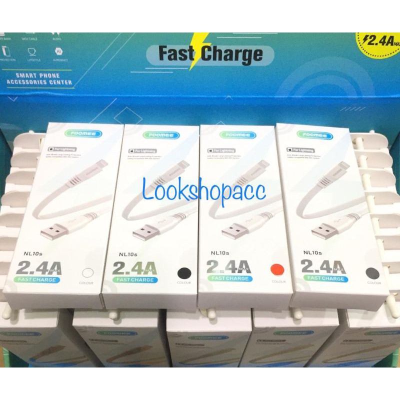 Foomee Kabel Data NL10s / NK13 For Lightning ( Perpcs / Eceran ) 2.4A 100Cm Fast Charging