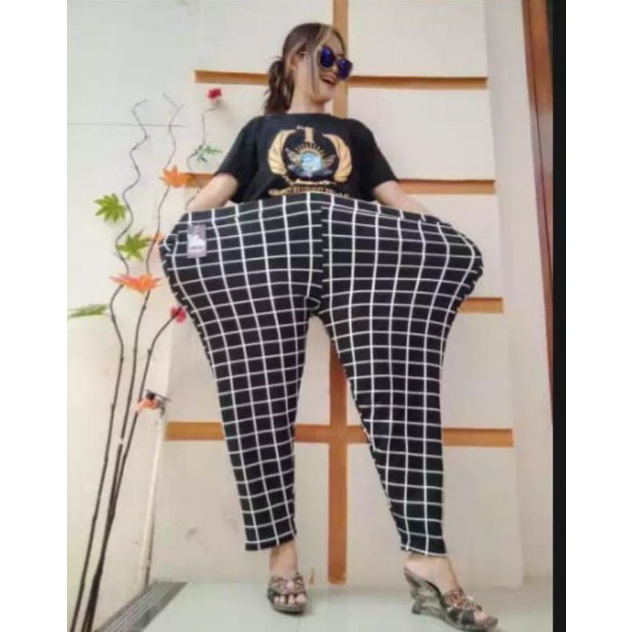 Celana panjang jumbo big size wanita motif kotak/yuppy pants super jumbo  creep muat bb 60 - 70 kg