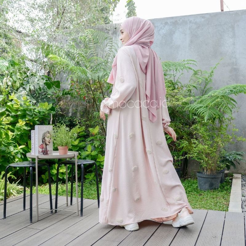 Dress Lebaran Premium Bahan Crincle Embroidery timbul lengan karet baby pink baby blue hitam