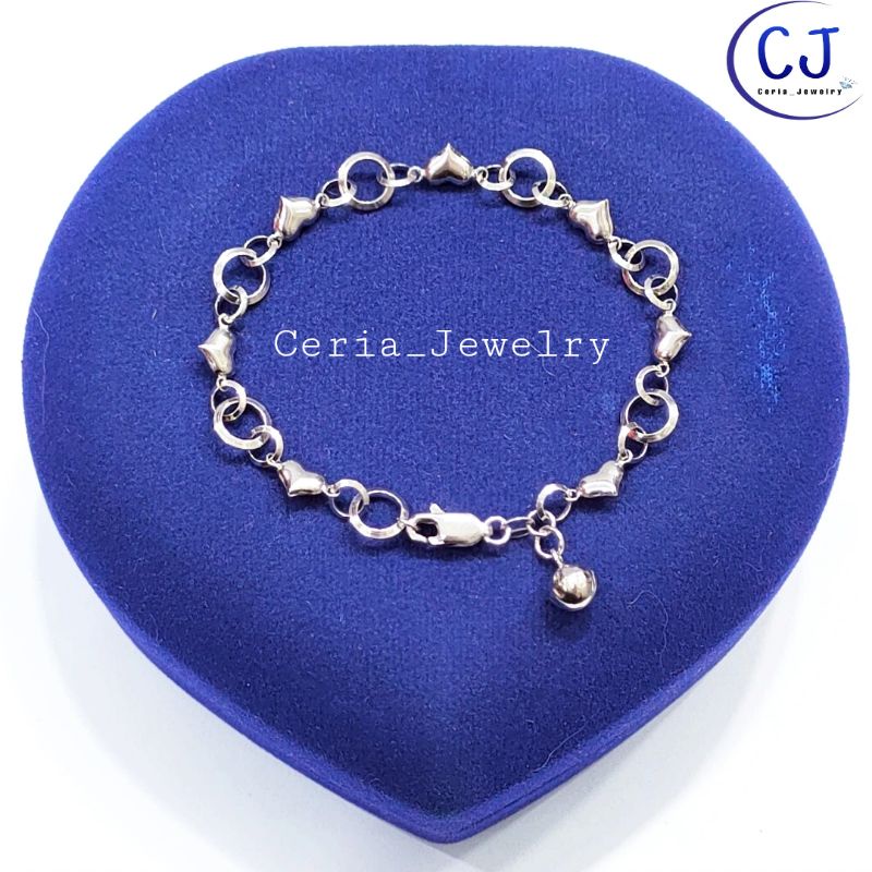 Gelang Perak Asli Silver Wanita 925 Lapis Emas Putih Model Emas Love Oval - Perhisan Perak