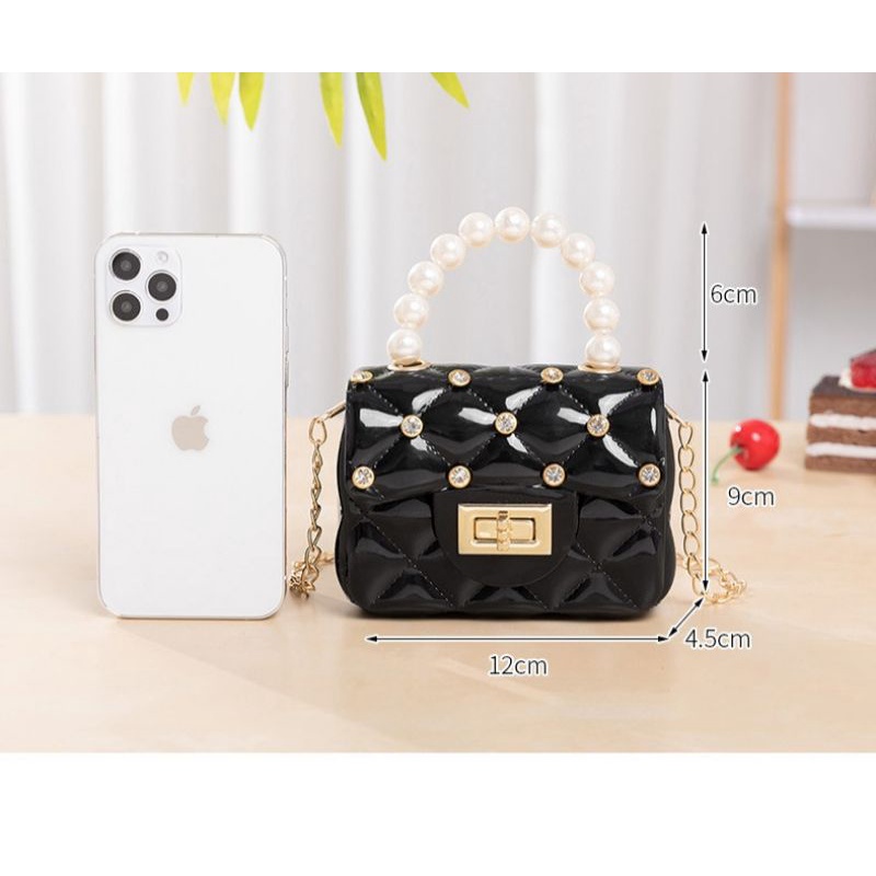 GrosirMart Tas Selempang Jelly Glossy Mini Tas Woman Bag Tas Kecil Wanita Kecil Mutiara Handbag A12