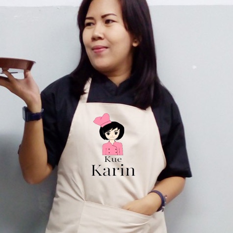 CUSTOM BORDIR SATUAN CELEMEK APRON MASAK DAPUR KAIN DRILL