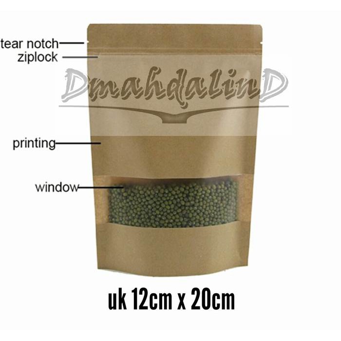 PROMO Craft Paper Windows 12x20 Standing Pouch Kertas Kraft Jendela Plastik Coklat 12 x 20 Zipper