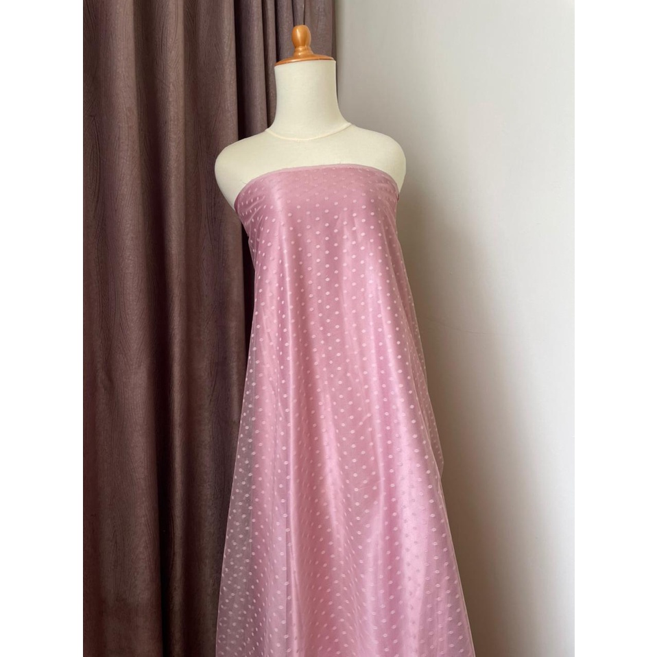 Kain Tile Tille Tulle Dot Dotty Polkadot Warna Pink Rosegold