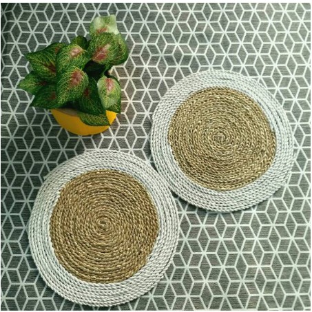 placemat seagrass putih natural coklat Diameter 35 cm