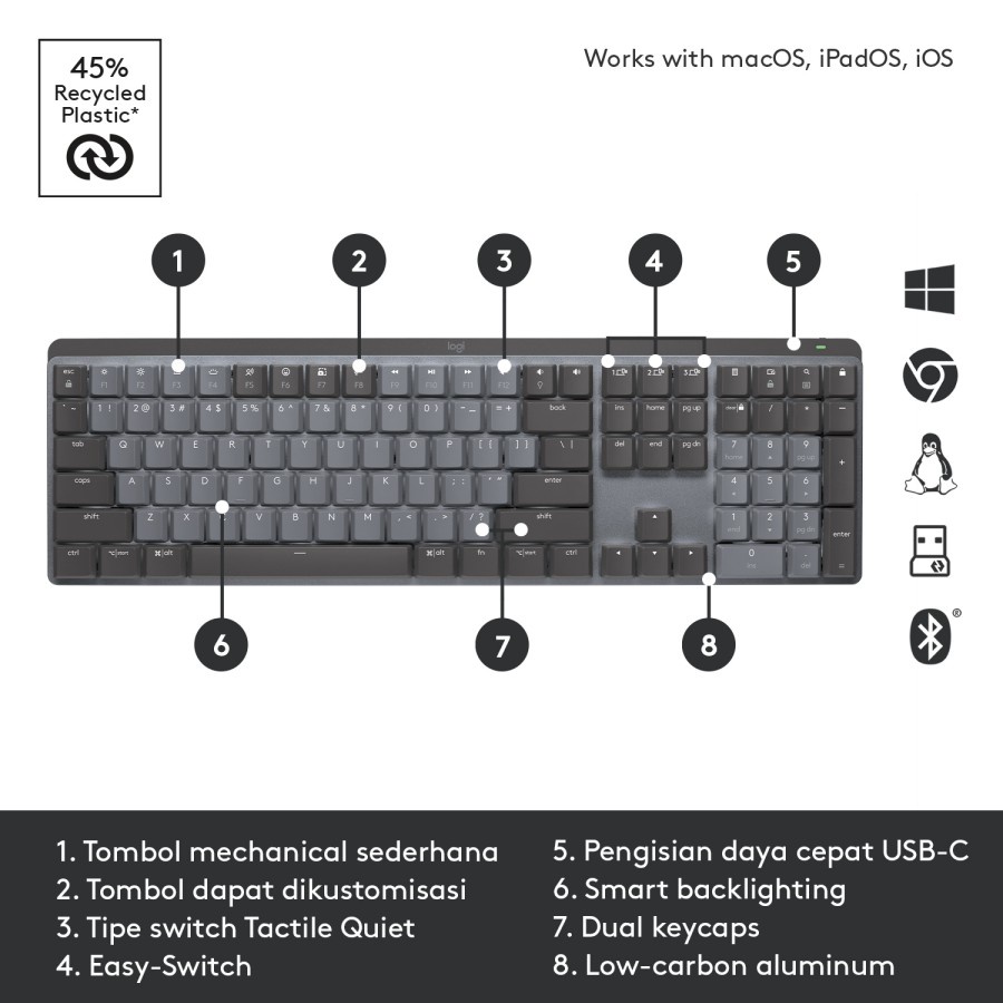 Keyboard Logitech MX Mechanical Wireless + Bluetooth (920-010760)