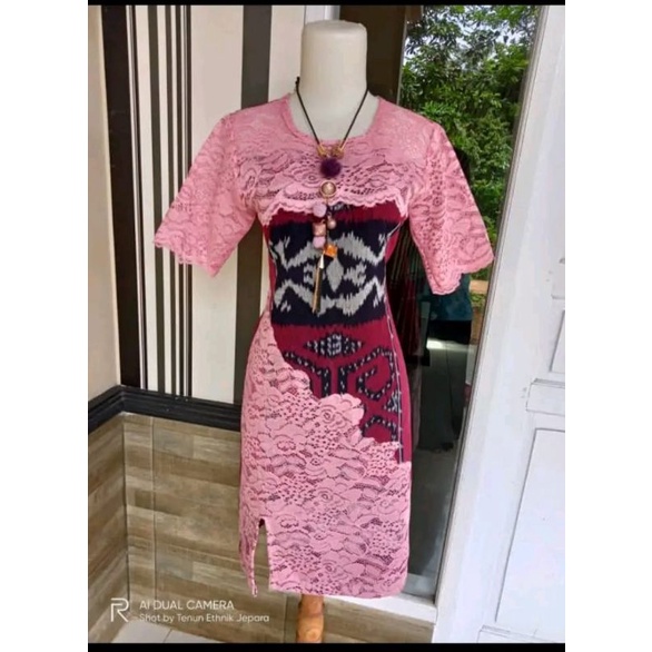DRESS BROKAT TENUN FASHION TROSO JEPARA, DRESS CASUAL BROKAT TENUN ETNIK JEPARA, DRESS TENUN KOMBINA