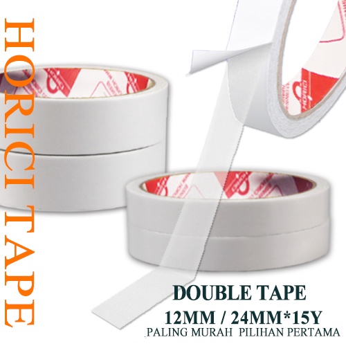 MEREK HORICI ASLI 24mm x 15Y &amp; 12mm x 15Y Selotip Murah Berkualitas Isolasi Double Tape