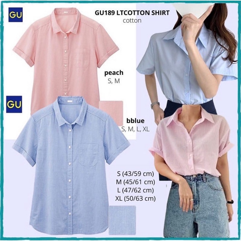 kemeja lengan pendek wanita warna pastel branded GU BY UNIQLO original