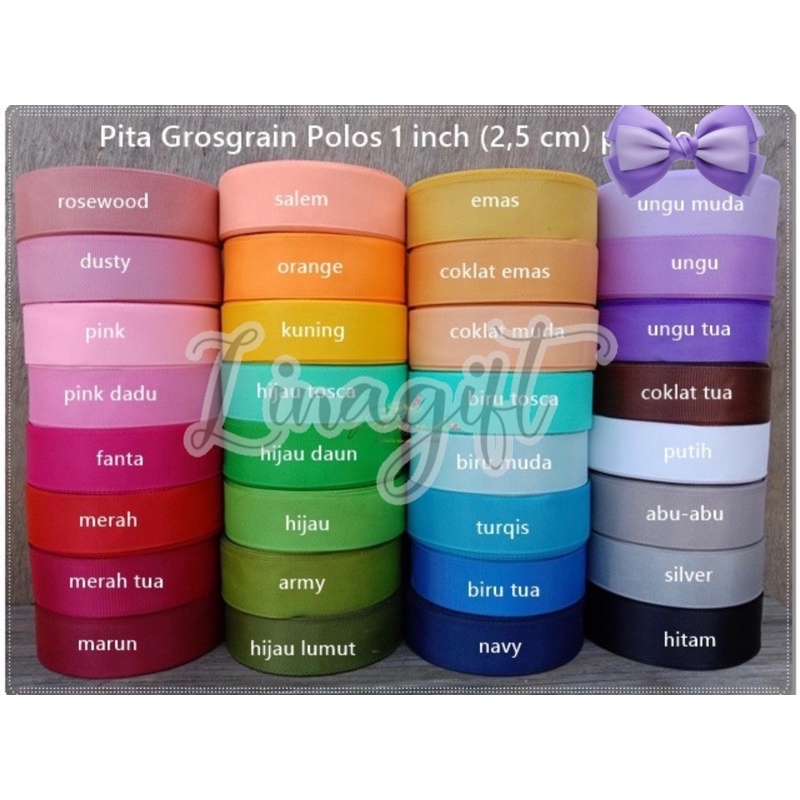 ( 3 Meter )  PITA GROSSGRAIN POLOS 1 IN ( 2.5 CM ) GIFT RIBBON 1 INCH