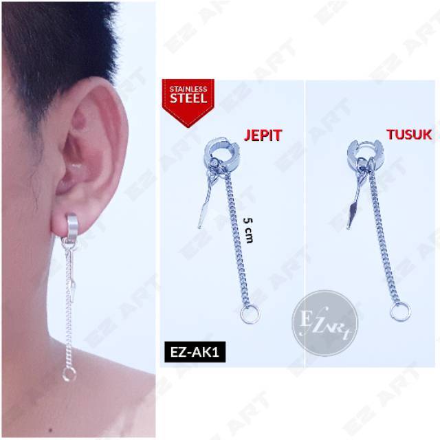 1Pc Model EZ-AK Silver Anting Pria dan Wanita Jepit Tusuk Variasi Bandul Panah Tombak