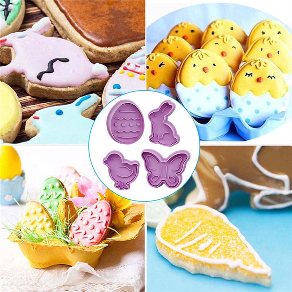 REBUY 4pcs/Set Press Stamp Dough Baking Tools Cookie Cutter Fondant Kitchen Animal Pastry Plastic Cartoon Biscuit Mold