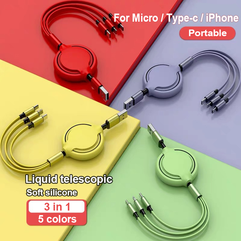 3in1 Kabel Data / Charger Micro USB / Type C Fast Charging Bahan Silikon Untuk Huawei / Samsung