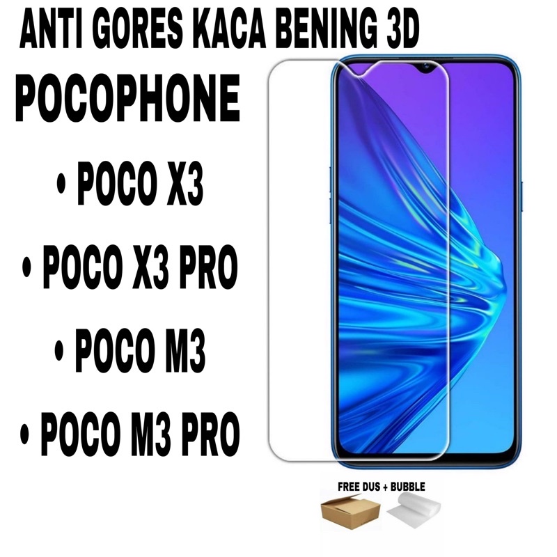 POCOPHONE POCO M3 M3 PRO X3 X3 PRO Tempered Glass Bening 3D Anti Gores Kaca Bening Tidak full