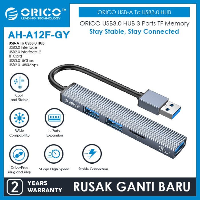 HUB  ORICO USB3.0 HUB 3 Ports TF Memory 5Gbps - AH-A12F