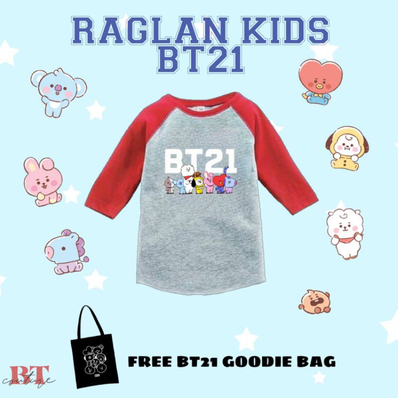Kaos Raglan BT21 ver.1 Baju Anak Dewasa Lengan pendek Lengan Panjang
