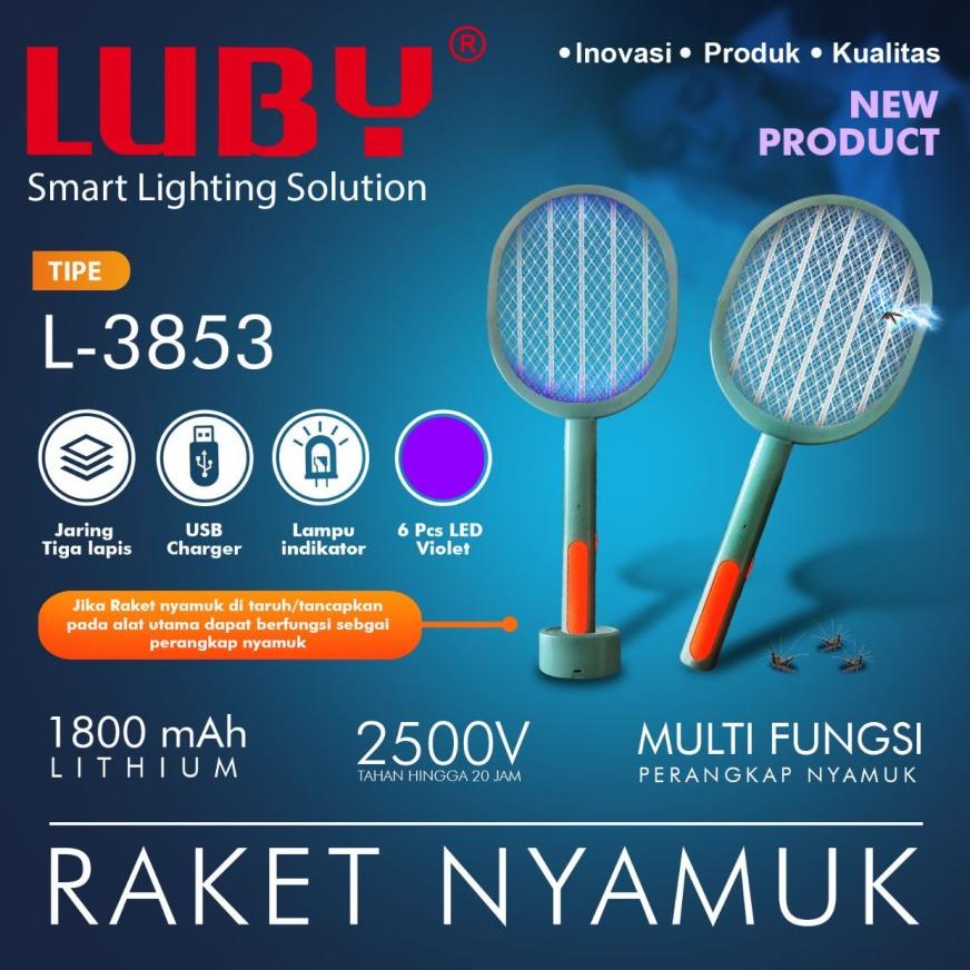 Raket Nyamuk Cas Luby Batre 500 / 1800 Mah Tanam / Bisa Diganti + Kabel Chager Type 3826 3828 3835 3