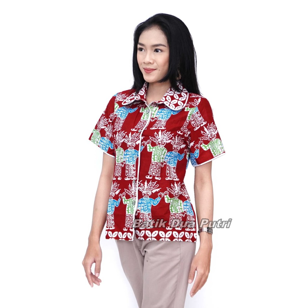 Kemeja Batik Wanita Motif Ondel Ondel Jakarta Trendy