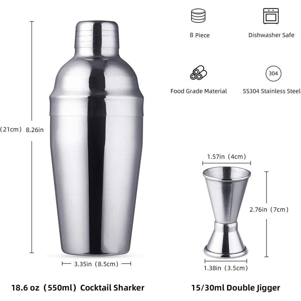 [Elegan] Cocktail Maker Set Stainless Steel18/25oz Filter Whisky Minuman Martini Bar Tools