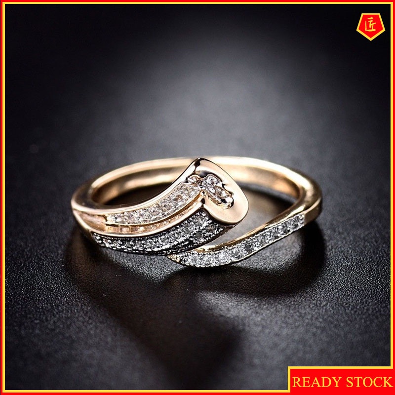 [Ready Stock]18K Gold Diamond-Studded Ring Creative Simple Fashion