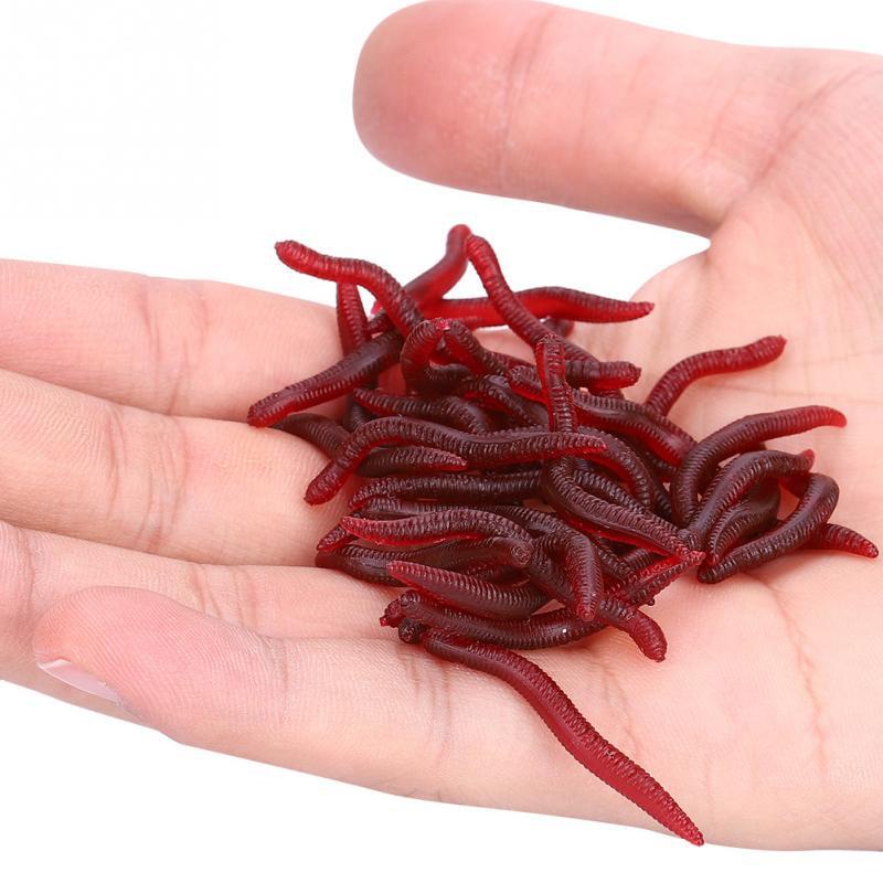 50 Pcs Umpan Pancing Soft Bait Bentuk Cacing Tanah Imitasi Bahan Silikon