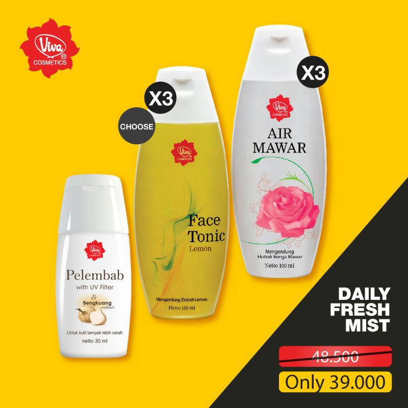 Paket Face Tonic Toner Air Mawar Pelembab Bengkuang Viva