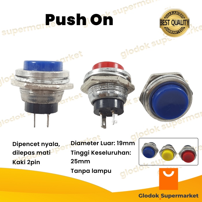 Saklar Push On Body Besi 2 Pin Switch 2pin Tombol 2 Kaki