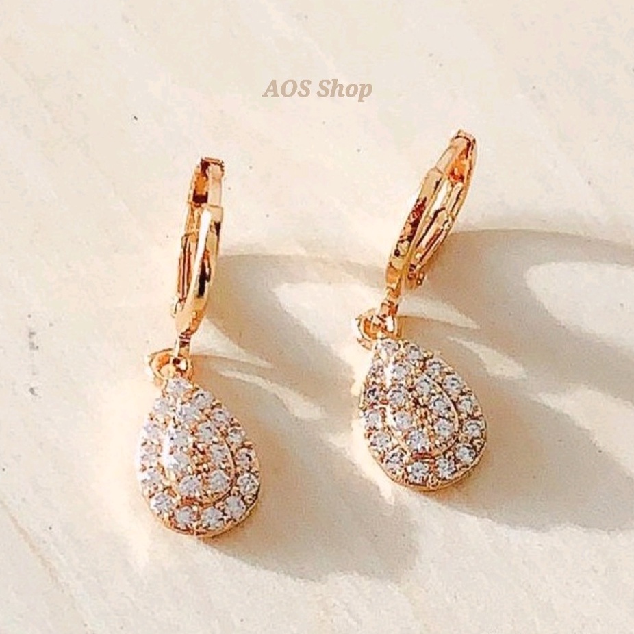 Anting Wanita Oval Tetes Full Zirconia Gold