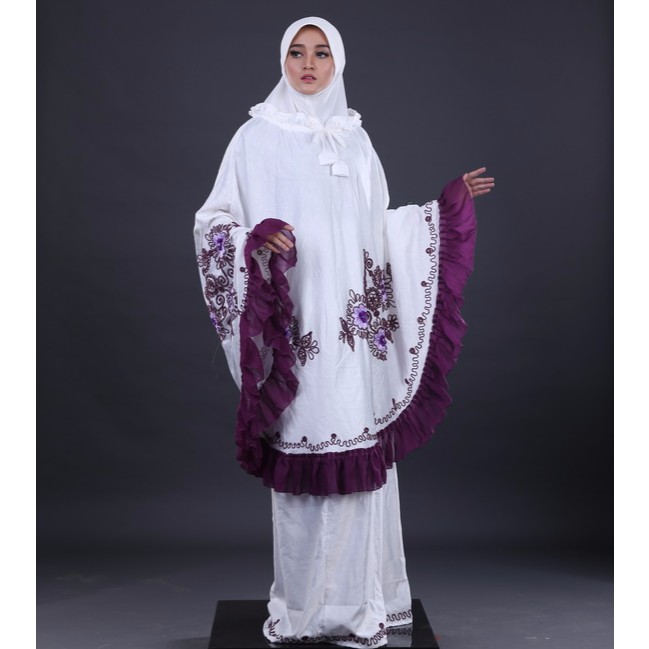 mukena wanita - mukenah wanita - mukena semi sutra - mukena mewah elegan - mukena putih - telekung
