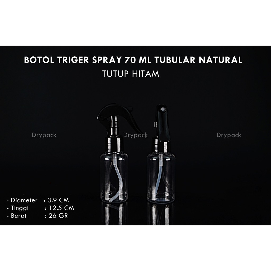 Botol Triger Spray 70 ml Tubular Natural tutup Hitam