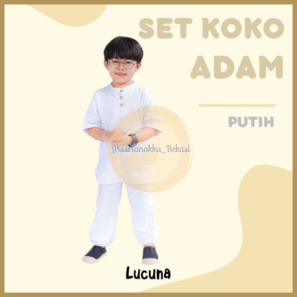 Setelan Koko Adam Putih Manasik Haji Anak Lucuna Size 1-5TH